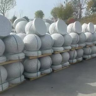 河源 白麻花岗岩石材圆球，石球，挡车球，隔离球，景观石球，风水球等