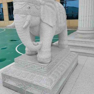 河源 白麻花岗岩动物异形石雕-大象