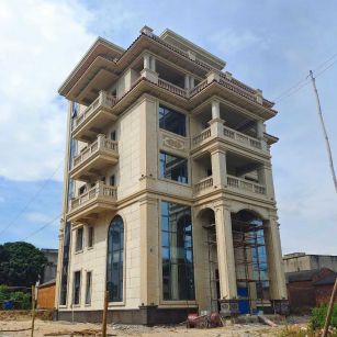 河源 黄金麻花岗岩石材别墅外墙干挂搭配（雕花栏杆花瓶柱门楼罗马柱）