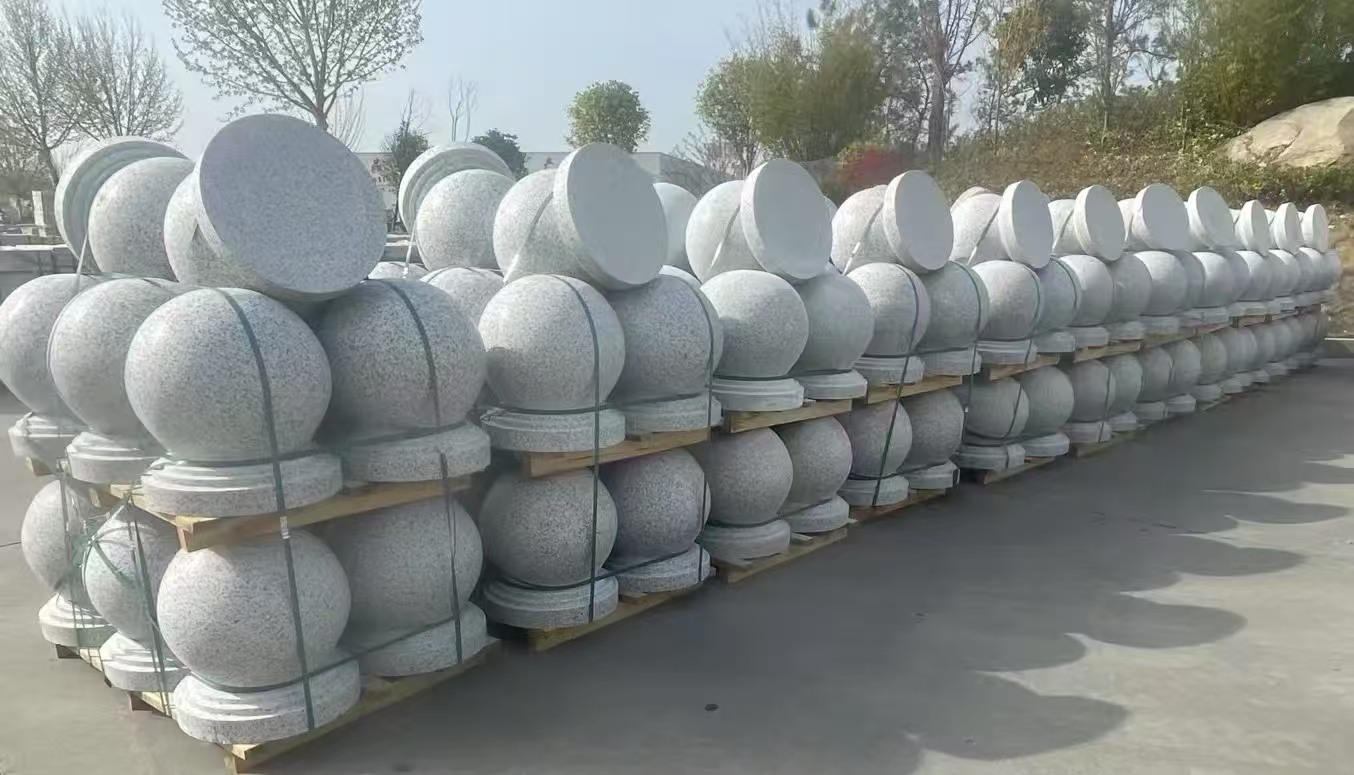 河源 白麻花岗岩石材圆球，石球，挡车球，隔离球，景观石球，风水球等