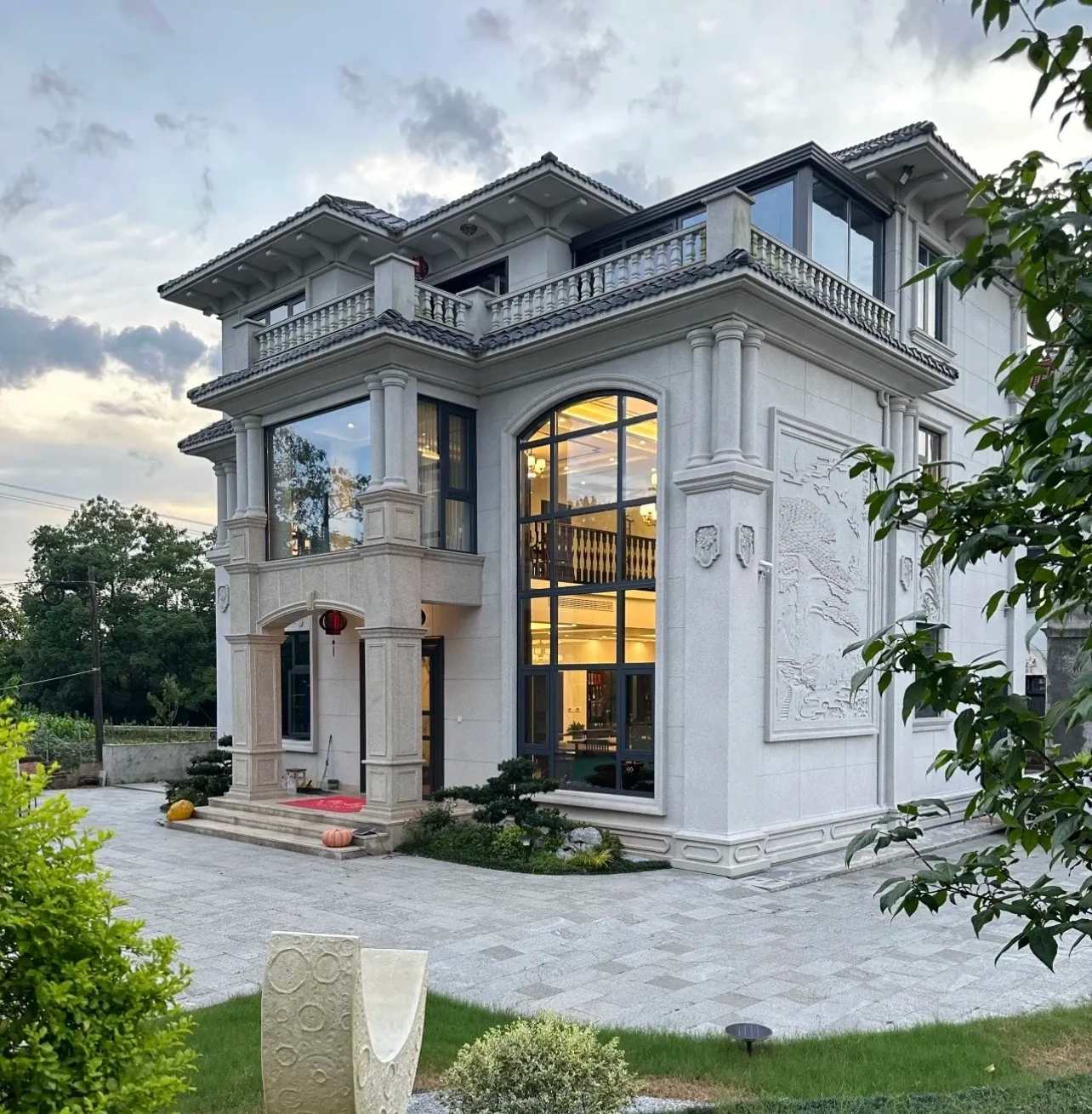 河源 白麻花岗岩私人别墅干挂石材豪华定制