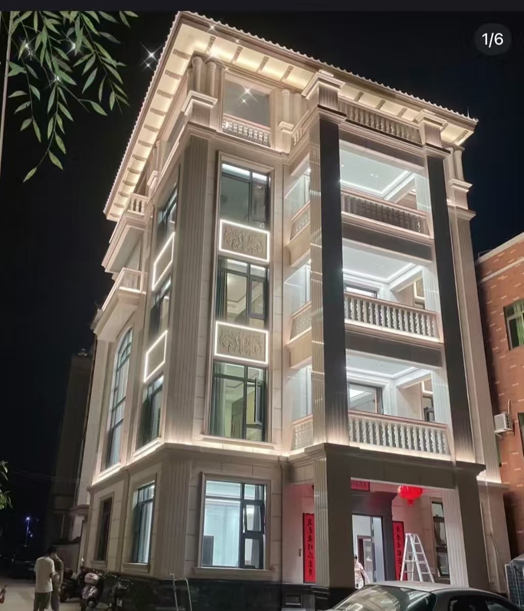 河源 芝麻白花岗岩别墅外墙夜间效果