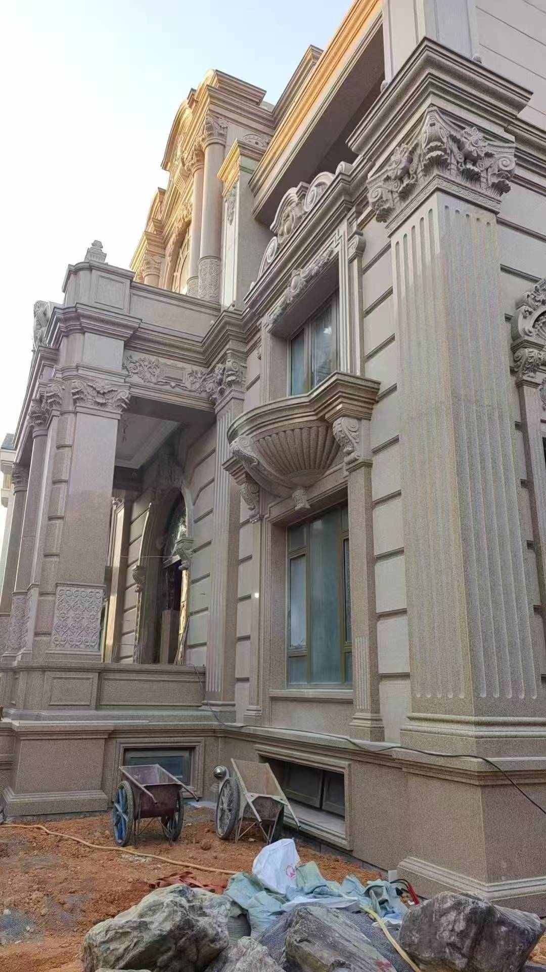 河源 黄金麻花岗岩光面别墅外墙干挂施工完成