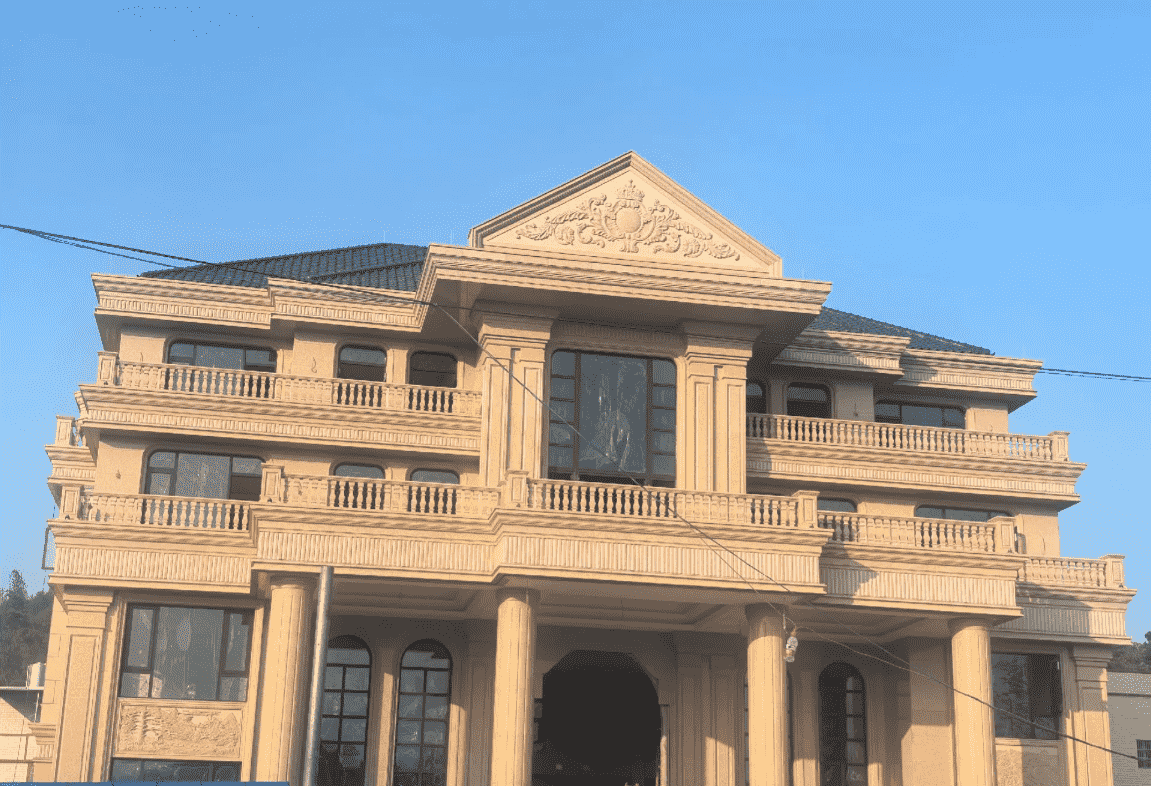 河源黄金麻别墅外墙干挂石材效果示例